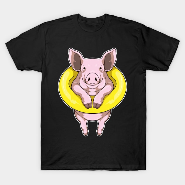 Pig Swimming Lifebuoy T-Shirt by Markus Schnabel